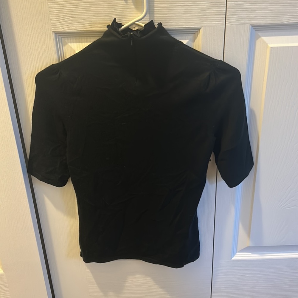 Etcetera Women's Black Short-Sleeve Top Blouse with Zipper XS